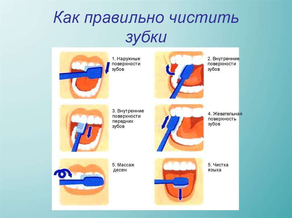 Последовательность чистки зубов в картинках для детей