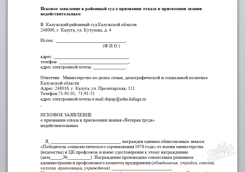 Какие документы для получения ветерана. Образец искового заявления о присвоении ветерана труда. Заявление о присвоении звания ветеран труда. Заявление на присвоение звания ветеран труда образец. Исковое заявление о присвоении звания ветеран.