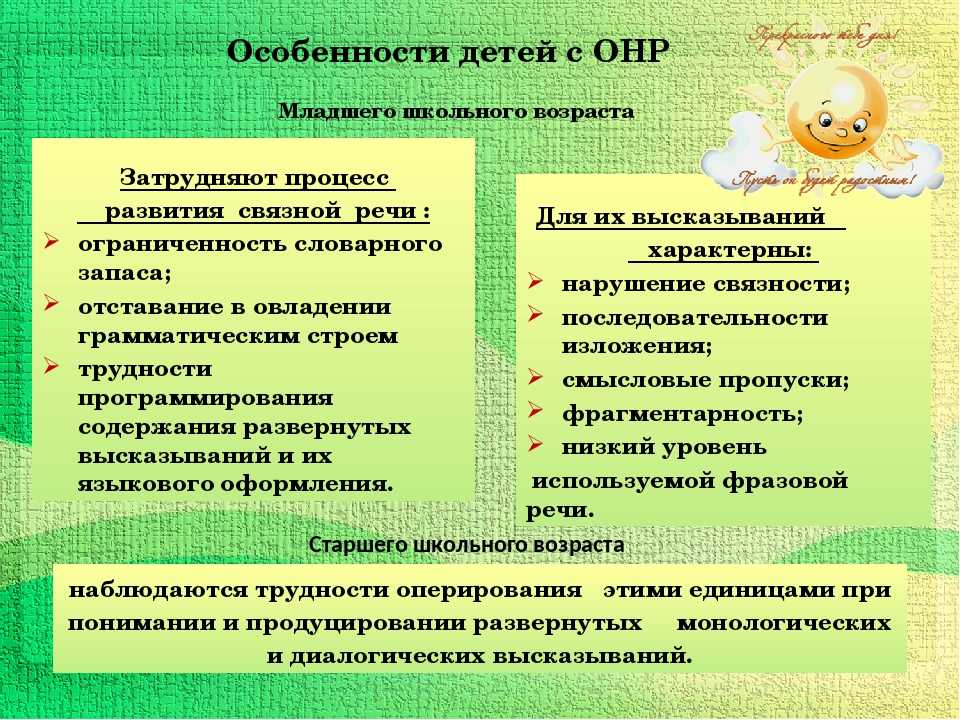 Недоразвитие речи и лексика. Особенности детей с ОНР. Особенности речи детей с ОНР. Специфика работы логопеда с детьми с ОНР. Характеристика детей с ОНР.