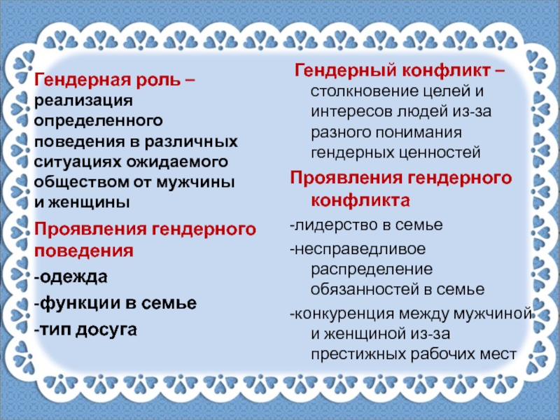 Гендер тест по обществознанию 11 класс